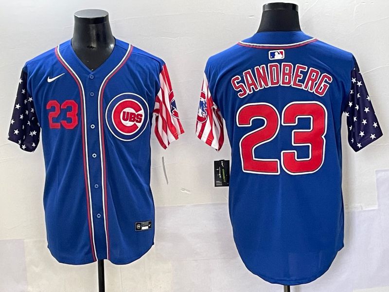 Men 2025 Chicago Cubs #23 Sandberg Blue a generation of national flags Joint Name Nike MLB Jersey style 3